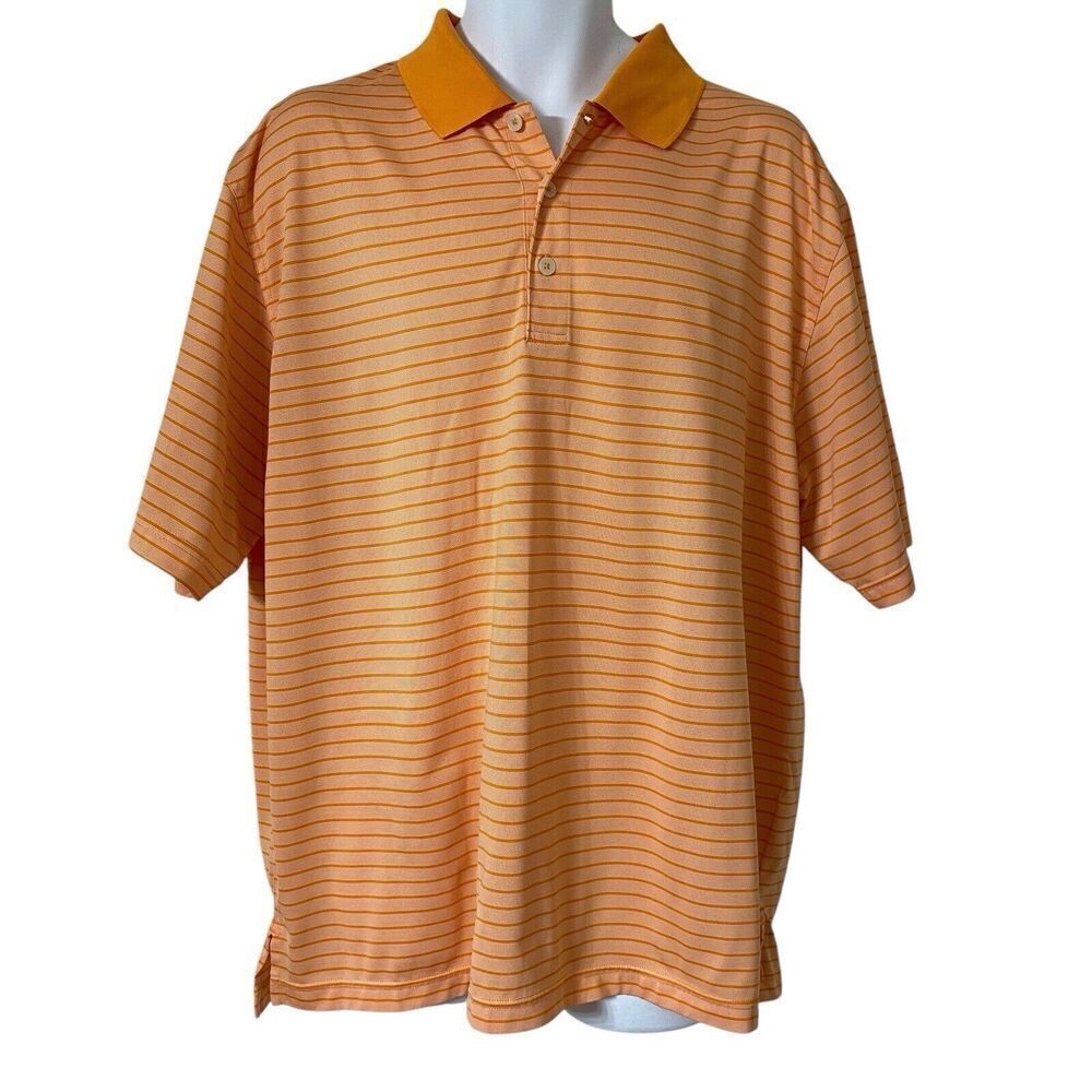 Ashworth Golf Polo Shirt Men's Extra Large Orange Stripe Lightweight Casual